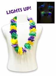 33" Light Up Purple, Green & Gold Mardi Gras Lei -