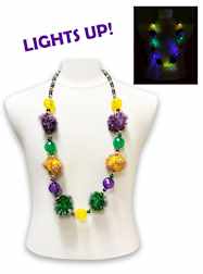 Blinking Purple, Green & Gold Tinsel Ball Necklace