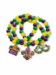 Mardi Gras Mask, Hat and Fleur de Lis Bracelet Set