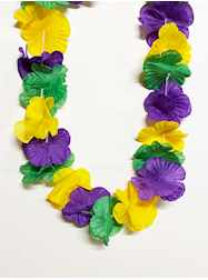 33" Purple, Green and Yellow Mardi Gras Flower Lei