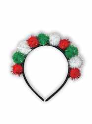 Italian Headband with Red, White and Green PomPoms