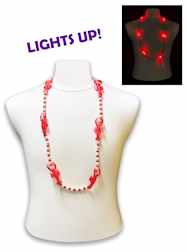 42" 8MM Red and White Beads with 6 Blinking Crawfi