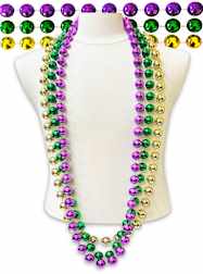 60" 22mm Metallic Purple, Green & Gold Mardi Gras
